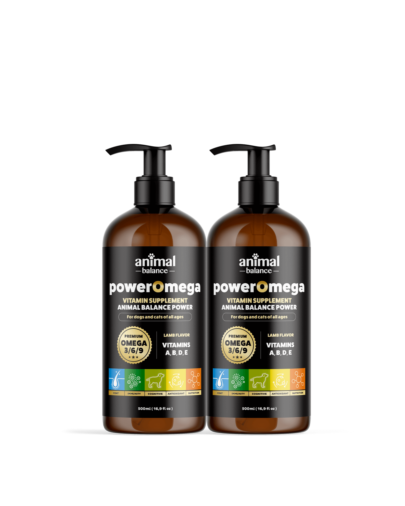 2 Power Omega 3, 6 & 9 + Turmeric – Vitamin Supplement, Lamb Flavor – 500ml