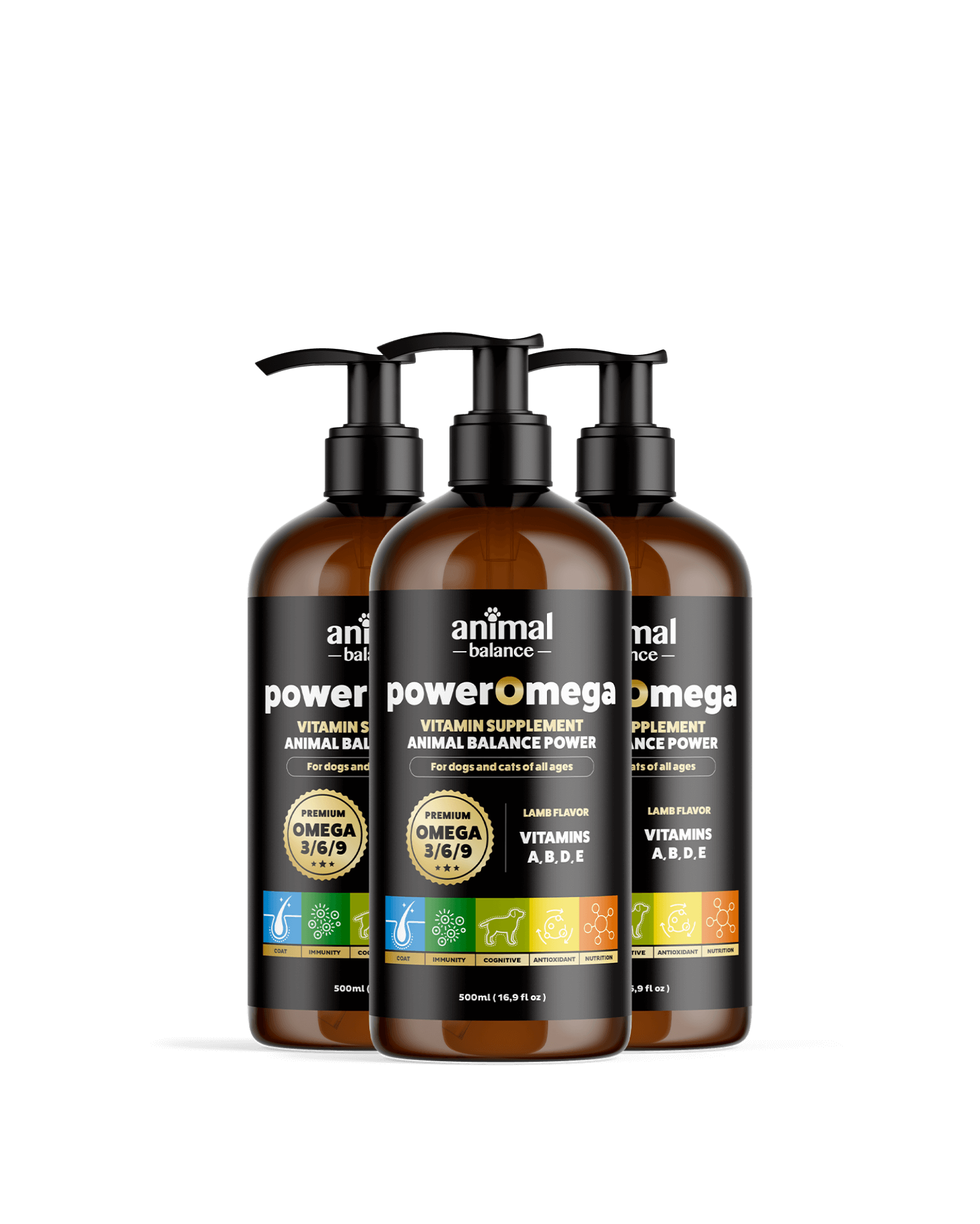 3 Power Omega 3, 6 & 9 + Turmeric – Vitamin Supplement, Lamb Flavor – 500ml