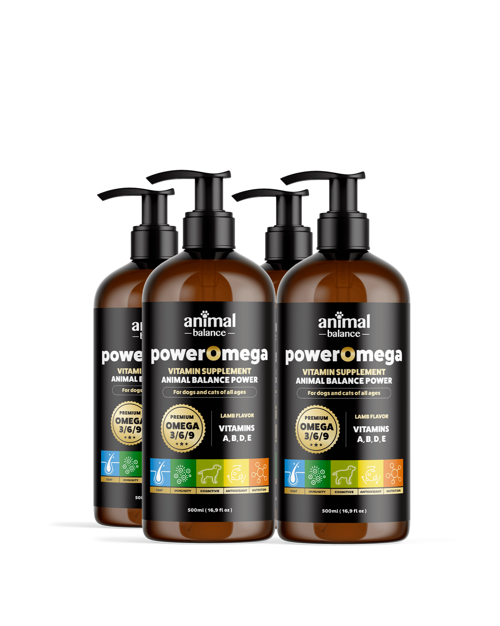 4 Power Omega 3, 6 & 9 + Turmeric – Vitamin Supplement, Lamb Flavor – 500ml