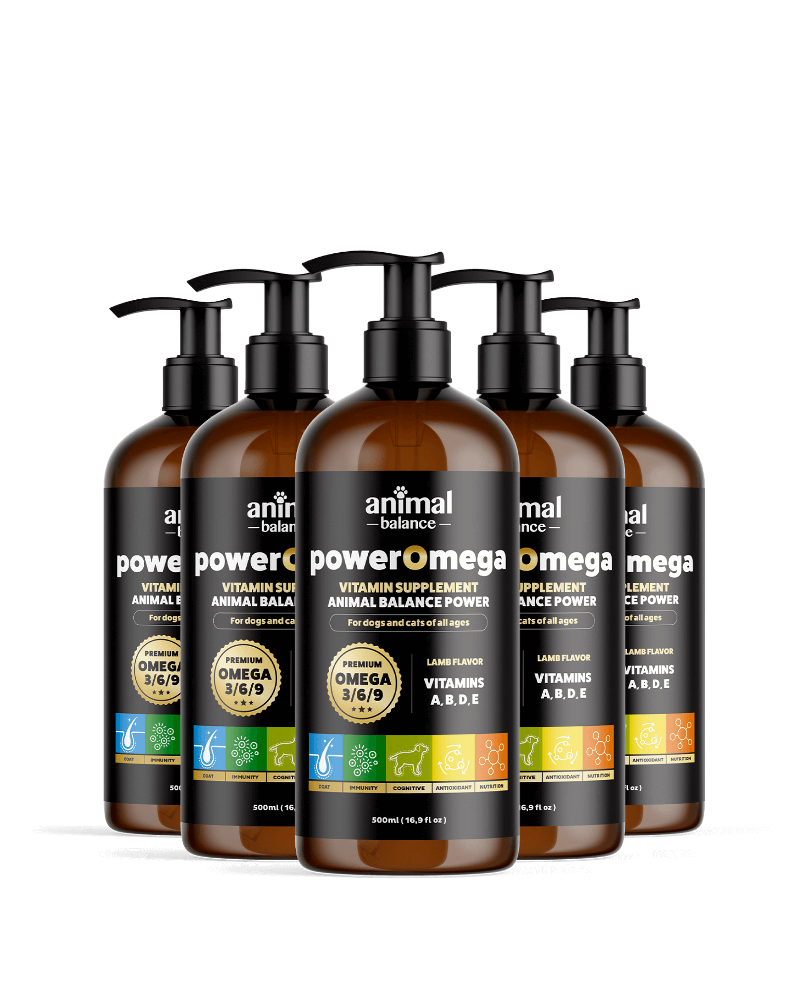 5 Power Omega 3, 6 & 9 + Turmeric – Vitamin Supplement, Lamb Flavor – 500ml