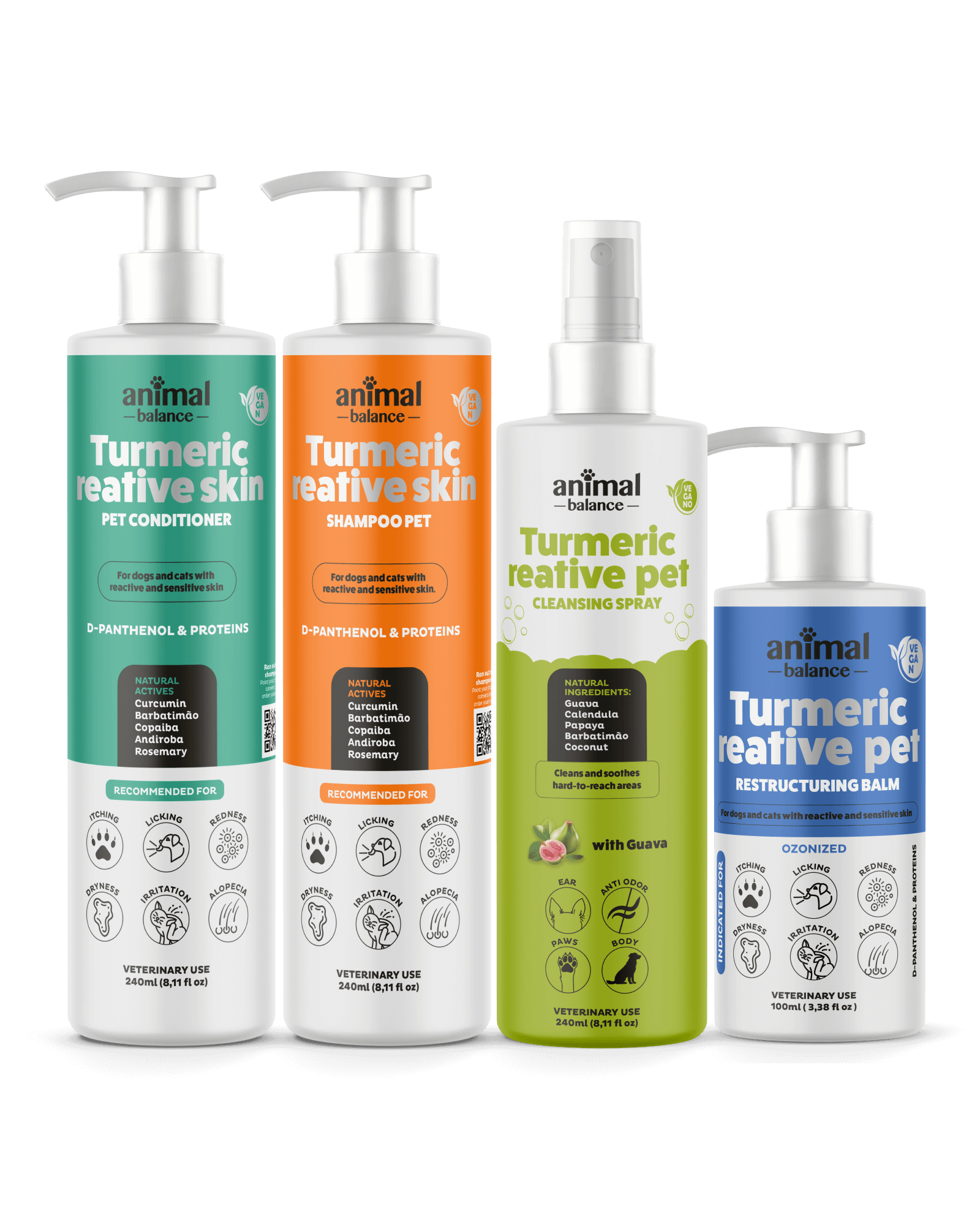 Super Relief Kit – 1 Turmeric Reative Shampoo + 1 Reative Conditioner + 1 Hydrating Restructuring Balm + 1 Soothing Cleansing Spray