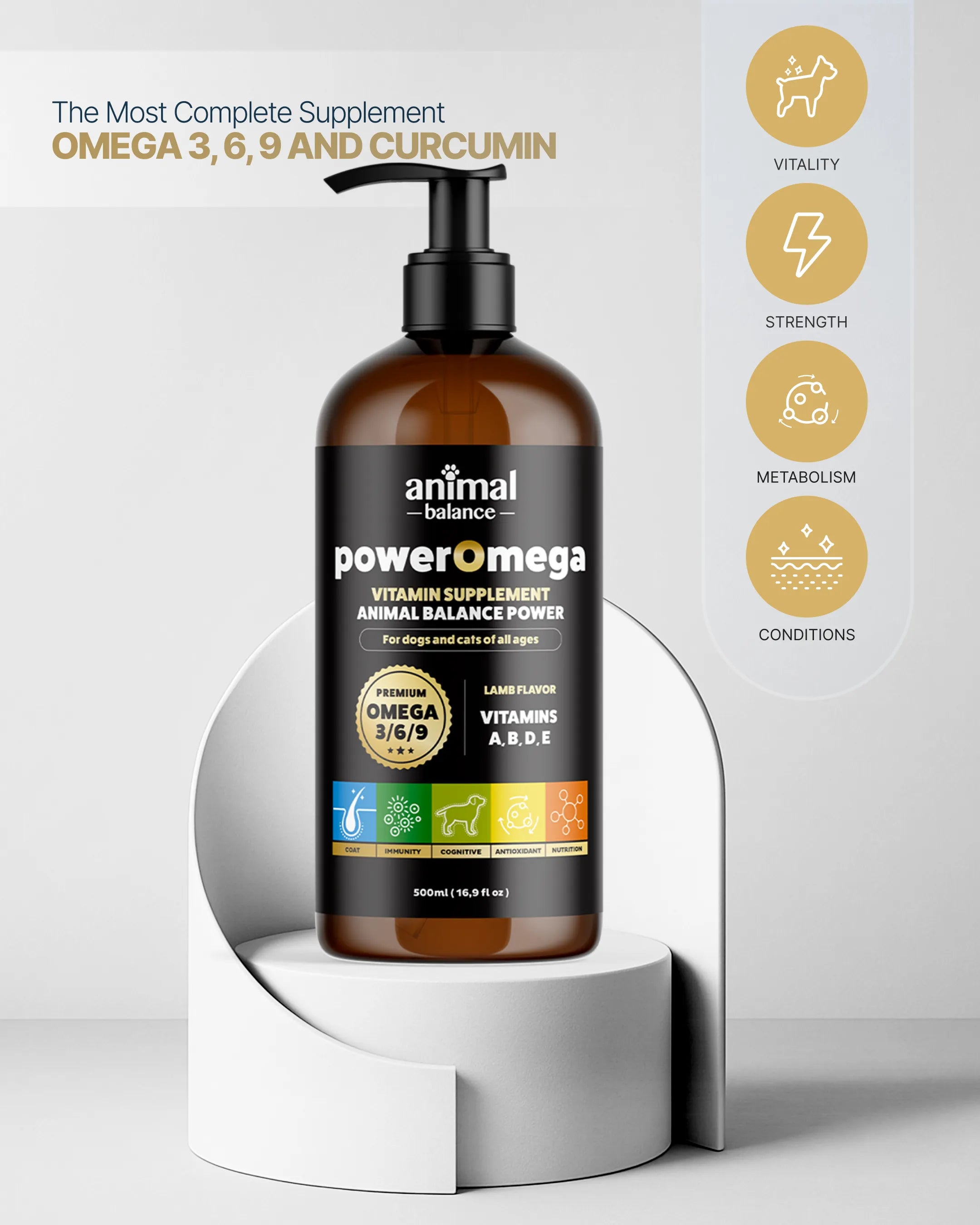 Power Omega 3, 6 & 9 + Turmeric – Vitamin Supplement, Lamb Flavor