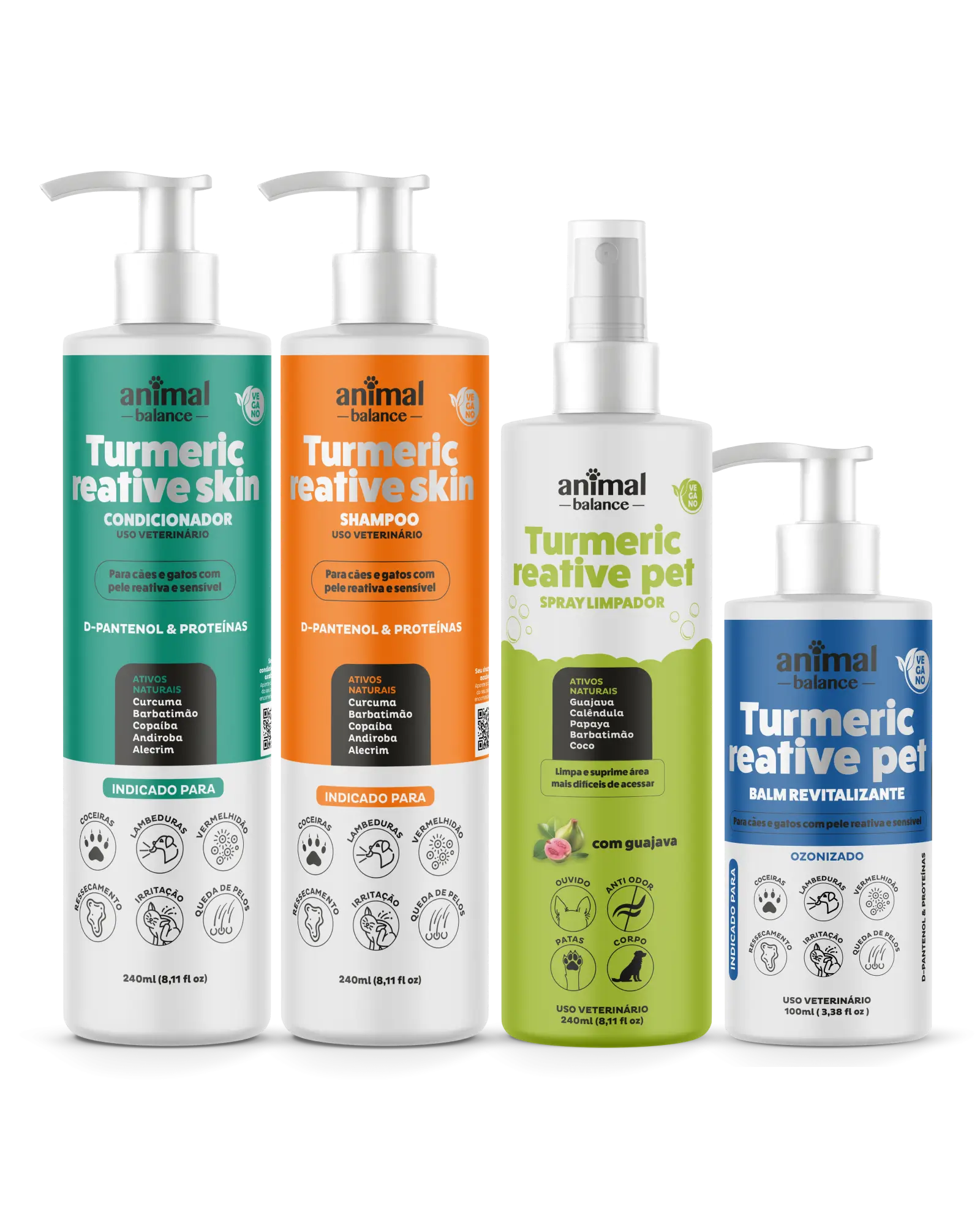 Super Relief Kit – 1 Turmeric Reative Shampoo + 1 Reative Conditioner + 1 Hydrating Restructuring Balm + 1 Soothing Cleansing Spray