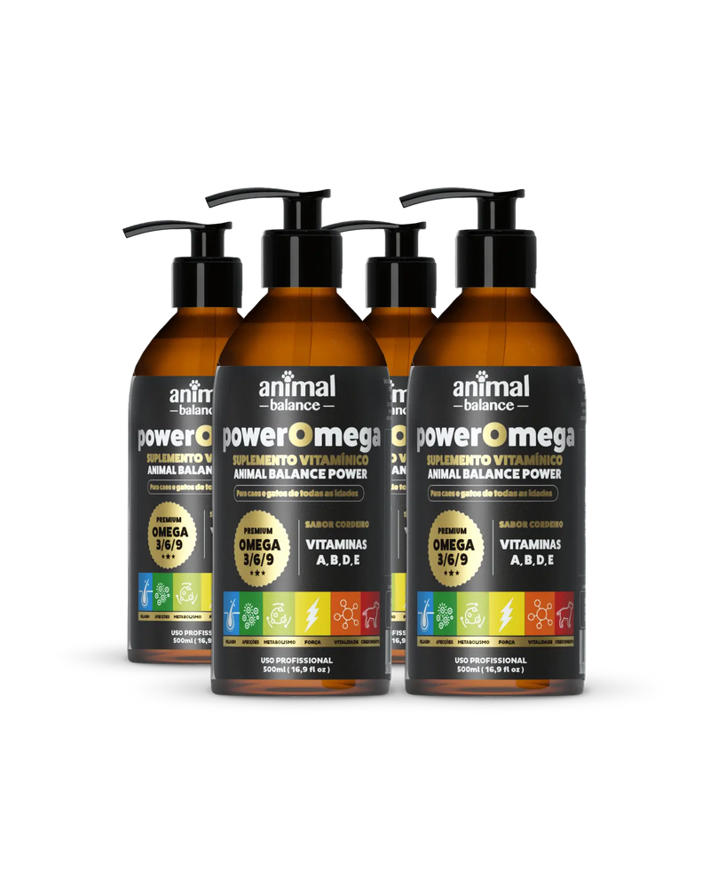 PowerOmega 3, 6 und 9 + Kurkuma - Vitaminergänzung, Lammgeschmack 500 ml - 4 Stück